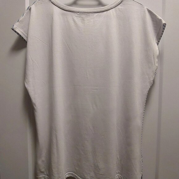 mySTYLE Women's Blue/White Stripe w/Palm Tree Print Cap Sleeves Top - Large - Picture 8 of 10